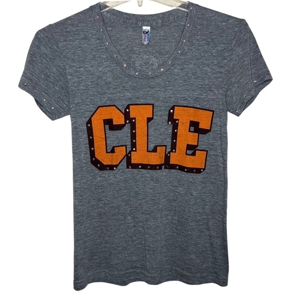 American Apparel Women’s Gray Blingy CLE Cleveland Browns V-neck T-shirt Small - Picture 1 of 7